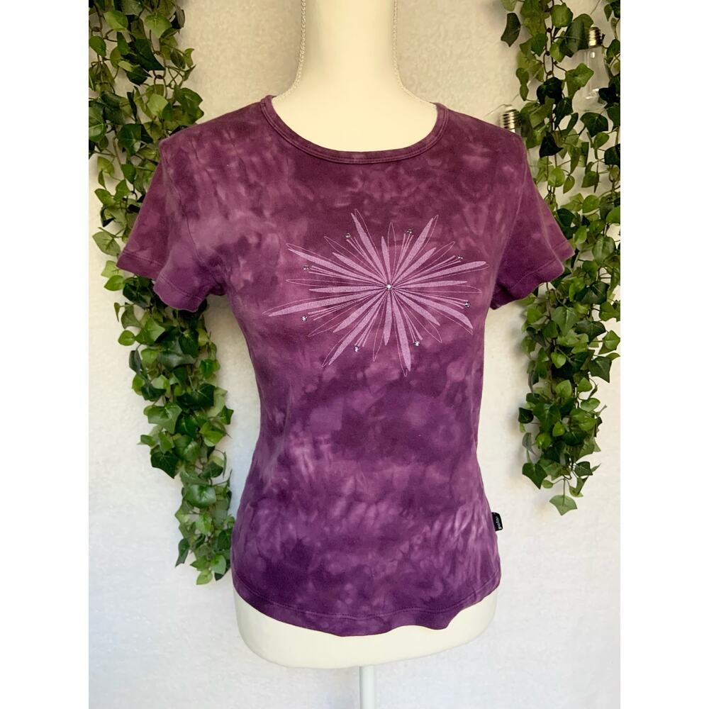 prAna Vintage Y2K Purple Tie Dye Short Sleeve T Shirt USA Made Women's Medium